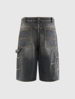STUDDED DENIM SHORTS 7 STUDDED DENIM SHORTS -A Ma Maniéré Clothing Shop 001DSL301303M BLK 3