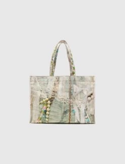 Acne Studios Logo Shopper Bag in Denim Print Canvas