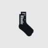Rhude Vertical Logo Socks - Black Ribbed Cotton Blend 1 Rhude Vertical Logo Socks - Black Ribbed Cotton Blend -A Ma Maniéré Clothing Shop RHPF25SO01750 BLK 1